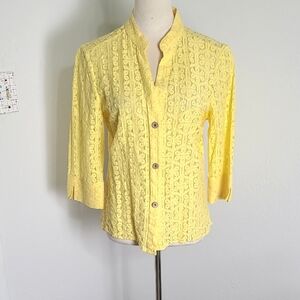 Rebecca Malone Yellow Lace Buttondown Top, Size Medium